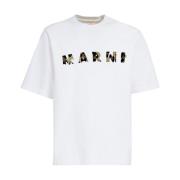 Marni Bomull Patch Logo T-shirt White, Herr