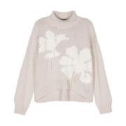 Dondup Chunky Knit Floral Turtleneck Sweater Beige, Dam