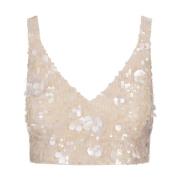 P.a.r.o.s.h. Vit Paljett Crop Top White, Dam