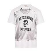 Alexander McQueen Grafisk Skull Logo Vit T-shirt White, Herr