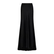 Kiton Silkesatin Maxi Kjol Black, Dam