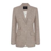 Kiton Ull Glen Plaid Blazer Beige, Dam