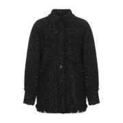 Msgm Svart Bomull Tweed Skjorta med Paljetter Black, Dam