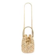 Paco Rabanne Handvävd Raffia Bucketväska med Metallskivor Brown, Dam