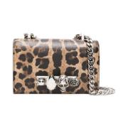 Alexander McQueen Mini Jewelled Leopard Print Satchel Väska Brown, Dam