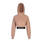 Palm Angels Rosa Crop Hoodie med Logoband Pink, Dam