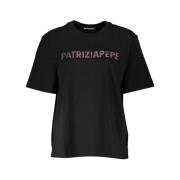 Patrizia Pepe Elegant Rhinestone Embellished Round Neck T-Shirt Black,...