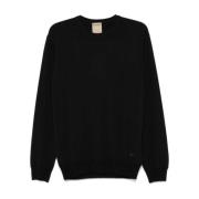 Woolrich Svart Ribbstickad Crew Neck Tröja Black, Herr