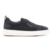 Santoni Suede Laceless Sneakers Blue, Herr