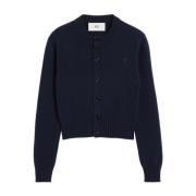 Ami Paris Blå Cashmere Tröja med Monogram Motiv Blue, Dam