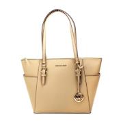 Michael Kors Charlotte Kamel Läder Tote Väska Beige, Dam