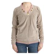 Roberto Cavalli Beige Zip-Up Kofta med Gulddetaljer Beige, Dam