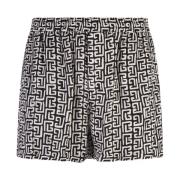 Balmain Svarta Satin Pyjama-Style Shorts med Monogram Black, Herr