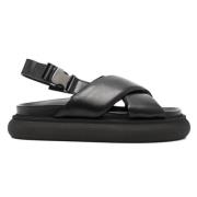 Moncler Svart Läder Korsrem Sandaler Black, Dam