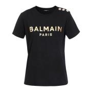 Balmain Bomull T-shirt med logotyptryck Black, Dam