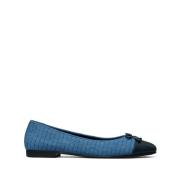 Tory Burch Quiltad Cap-Toe Ballett Denim Skor Blue, Dam