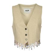 Msgm Beige Gilet Vest Top Beige, Dam