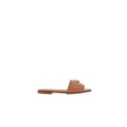 Carolina Herrera Platt Läder Sandal Lås Detalj Brown, Dam