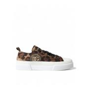 Dolce & Gabbana Leopard Canvas Casual Sneakers Skor Brown, Herr