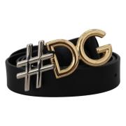 Dolce & Gabbana Svart Läder Metall Logo Bälte Black, Unisex