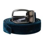 Dolce & Gabbana Blått Velvet Metallspänne Bälte Blue, Herr