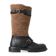 Dolce & Gabbana Lyx Shearling Läder Långa Stövlar Multicolor, Herr