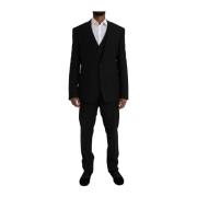 Dolce & Gabbana Svart 3-delat kostym Staff Style Black, Herr