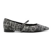 Roberto Festa Svart Tweed Ballettflats Spänne-Rem Black, Dam