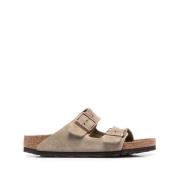 Birkenstock Taupe Mocka Dubbel Spänne Slide Sandaler Beige, Herr