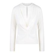 Alberta Ferretti Kashmir V-ringad tröja med veckade detaljer White, Da...