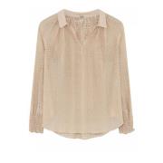 Gustav Feminim blus med V-ringning och smockmanschetter Beige, Dam