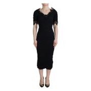 Dolce & Gabbana Elegant Midi Klänning med Korta ärmar Black, Dam