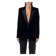 Saint Laurent Svart Sammet Tuxedo Jacka Black, Dam