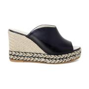 Espadrilles Svarta Läder Peep Toe Skor Black, Dam