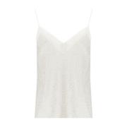 Elisabetta Franchi Ivory Beaded Georgette Top Beige, Dam