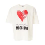 Moschino Kärlek 40 År T-shirt Jersey Bomull White, Herr