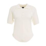 Pinko Italiensk Stickad Polo Skjorta White, Dam