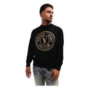 Versace Jeans Couture V-Emblem Sweater Svart/Guld Herr Black, Herr