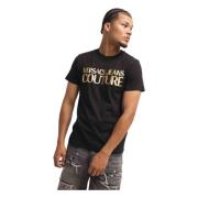 Versace Jeans Couture Svart/Guld Logotyp Tryck T-shirt Herr Black, Her...