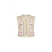 Fabienne Chapot Stjärnbroderad Shearling Gilet Beige, Dam