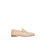 Max Mara Springloafer Moccasins Fågelmönster Läder Beige, Dam