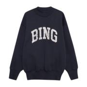 Anine Bing Navy Sweatshirt med Bing Print Blue, Dam