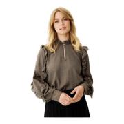 IN Front Feminin Blus med Rynkdetaljer Brown, Dam