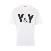 Yohji Yamamoto Oversize Bomull Jersey T-shirt med Y&Y Print Beige, Her...