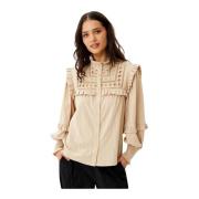 IN Front Elegant Fine Shirt med Broderade Detaljer Beige, Dam