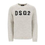 Dsquared2 Snygg Stickad Tröja för Män Beige, Herr