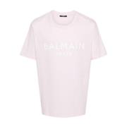 Balmain Rosa Vit Logotyp Tryck T-shirt Pink, Herr