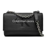 Calvin Klein Jeans Svart Print Axelväska Med Klämfäste Black, Dam