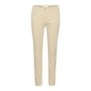 Cream Fjädergrå Twill Byxor Straight Leg Beige, Dam