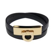 Salvatore Ferragamo Svart dubbel twist armband med Gancini Black, Dam